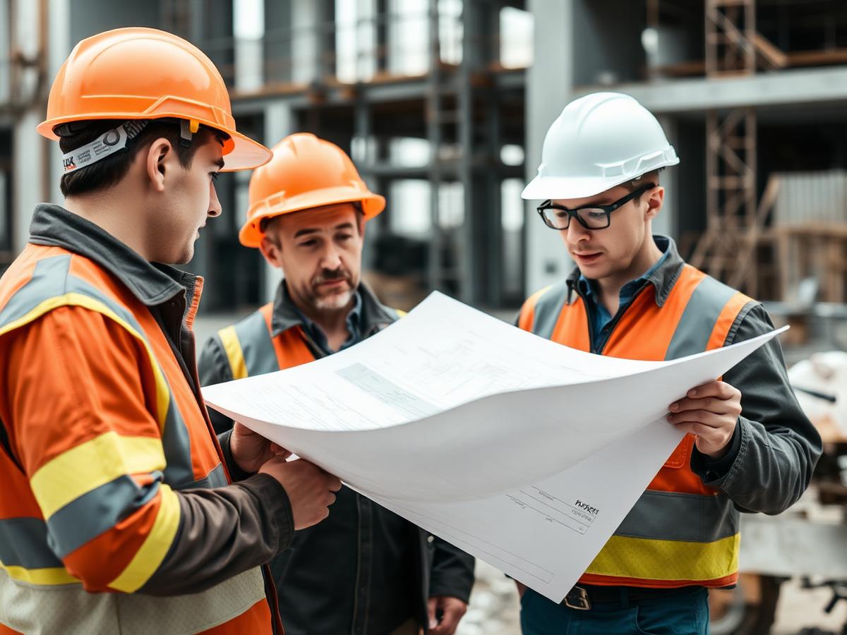 NEE engineers reviewing technical drawings on site